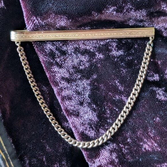 Classic Vintage HICKOK Tie Bar Clip - 10K Gold Plated with Chain, Excellent Gift - Picture 2 of 16